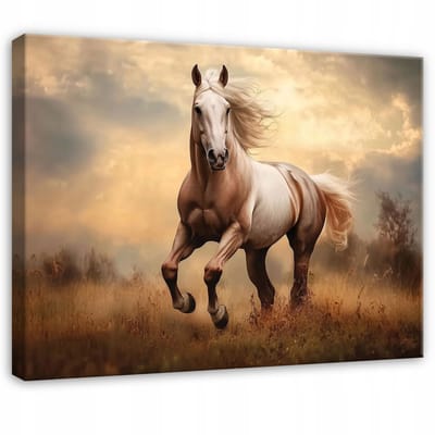 WALLARENA - Canvas schilderij - 100x70 cm - afbeelding van een galopperend paard, perfect voor slaapkamer, woonkamer of keuken