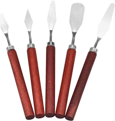 Houten Paletmes Set voor Olieverf, RVS Mengspatel en Schraper voor Kunstenaars, Perfect voor Schildertechnieken en Creatieve Projecten