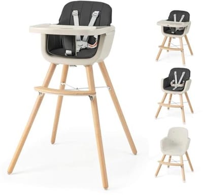 6-in-1 Kinderstoel voor Baby's en Peuters met Afneembaar Dienblad - Converteerbare Houten Stoel