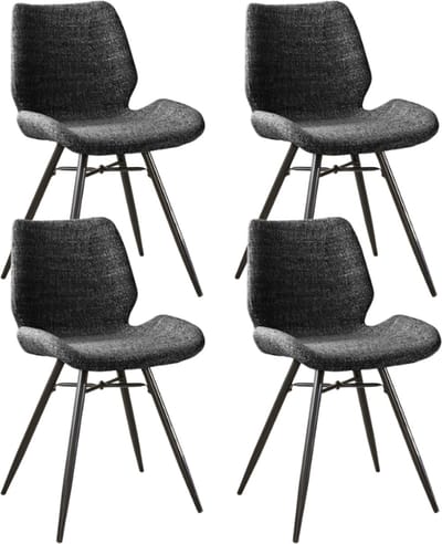 Dimehouse Set van 4 Eetkamerstoelen Beau Antraciet Chenille Stof - Zonder Armleuningen - Chenille - Modern