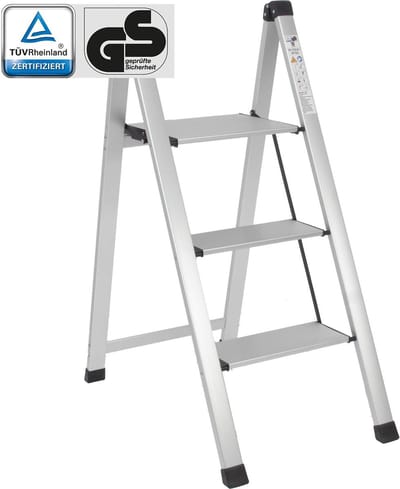 TRUTZHOLM Aluminium Trapladder 3 Treden Zilver - TÜV/GS 150kg Huishoudtrap - Heavy Duty Trapje Antisliptreden Keukentrap