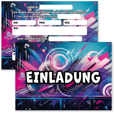 Allecto - Graffiti-uitnodigingskaarten - coole kaarten - voor kinderverjaardag - decoratie - grappige uitnodigingen - 12 stuks
