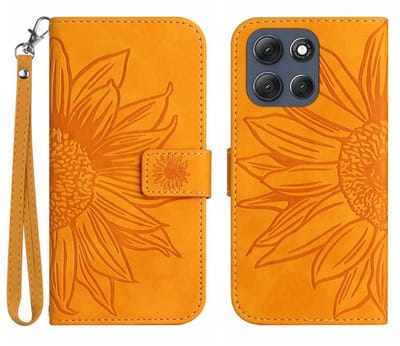 Coverup Hoesje - Geschikt voor Motorola Moto G56 Hoesje - Coverup Zonnebloem Book Case met Koord - Oranje