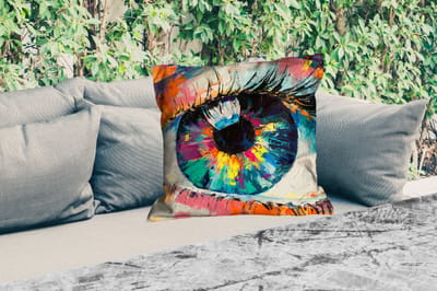 Sierkussen Buiten - Schilderij - Olieverf - Oog - Kleuren - 60x60 cm - Weerbestendig