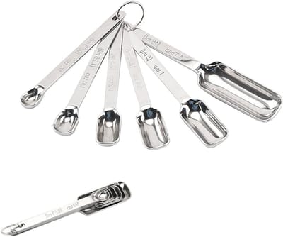 Set van 6 RVS Maatlepels met Schaalverdeling voor Keuken, Kruiden, Vloeistoffen en IJs