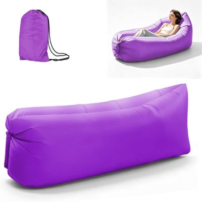 Opblaasbare ligstoel, luie bank met draagtas, opblaasbare matras, opblaasbaar bed, zwembaddrijver voor zwemmen, kamperen, strand, wandelen, park, achtertuin, zwembad, picknicks (paars)