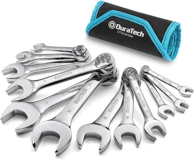 12-delig stompe metrische steeksleutelset - open uiteinde - chroom-vanadiumstaal - 8-19mm - draagtas