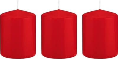 Trend Candles Cilinderkaars/stompkaars - 3x - rood - 6 x 8 cm - 29 branduren - met brandvertragende folie