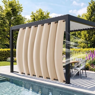 MUPOO Buitengordijnen Waterdicht & Windbestendig met Ringen Boven en Onder - Dubbele Bevestiging tegen Wind - Verduisterend & UV Werend - Outdoor Gordijnen voor Overkapping, Balkon & Tuin - 132x213 cm - Beige - 1 Stuk (Rideau Extérieur Imperméable)