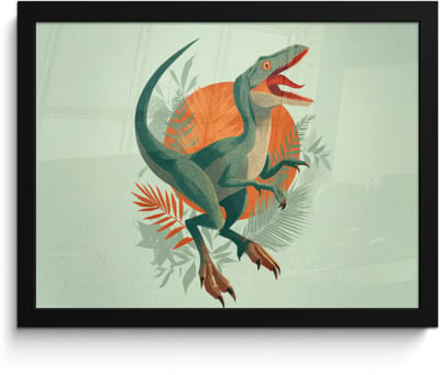 Poster in lijst - Fotolijst 40x30 cm - Posters - Dino - Bladeren - Grafisch - Groen - Posterlijst zwart - Decoratie - Wanddecoratie woonkamer - Muurdecoratie slaapkamer