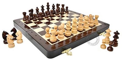 Houten Magnetische Opvouwbare Reisschaakset - 10 inch met Extra Stukken en Algebraïsche Notatie