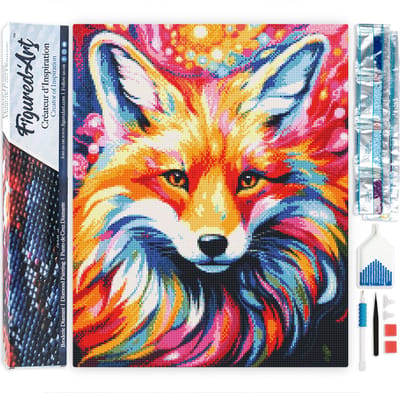 Figured'Art Diamond Painting set Volwassenen 40x50 cm Kleurrijke Abstracte Vos - 5D DIY Art full drill vierkante diamant - Opgerold canvas