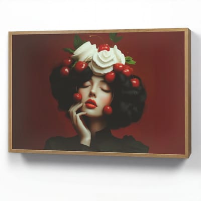 Wandlamp 90x60 cm - Oplaadbaar - Vrouw - Kersen - Slagroom - Wandlampen binnen woonkamer - Slaapkamer lamp - Decoratieve nachtlamp - Vloerlamp draadloos
