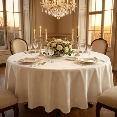 Rond Damasten Tafelkleed Franse Lelie - Ivoor – 140 cm – Jacquard – Hotelkwaliteit
