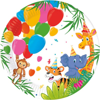Vegaoo - 8 kartonnen borden jungle ballonnen 20 cm dieren