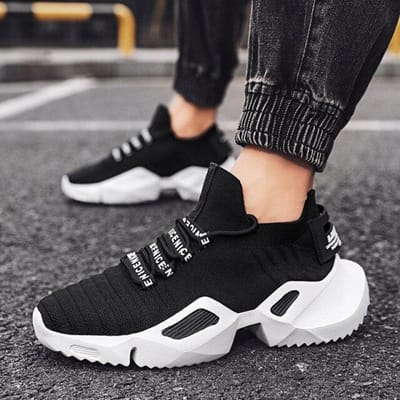 Zomer Ademende Mesh Sneakers Heren Vliegende Sokken Papa Schoenen Dikke Zool Verhoogd Casual Hardloopschoenen 47 zwart