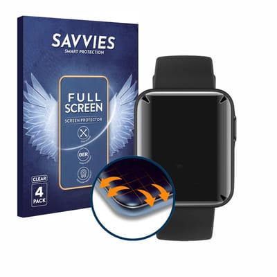 Savvies - Screenprotector voor Xiaomi Mi Watch Lite - Folie Beschermfolie transparant volledig dekking 4 Stuks