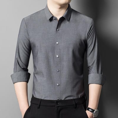 Heren Shirt Lange Mouw Lente en Herfst Nieuw Jong en Middelbaar Casual Effen Kleur Alles-Passend Shirt Heren Poloshirt XXXXL gray