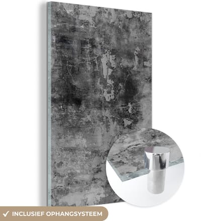 Glasschilderij - Zwart - Steen - Wit - Industrieel - 120x180 cm - Wanddecoratie - Decoratie woonkamer