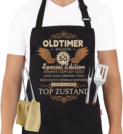NTHProducts - Barbecue Schort - Grappig Kookschort - Verstelbaar voor Mannen - Zwart - 50ste Verjaardag - Cadeau Ideeën voor Mannen - Geschikt voor...