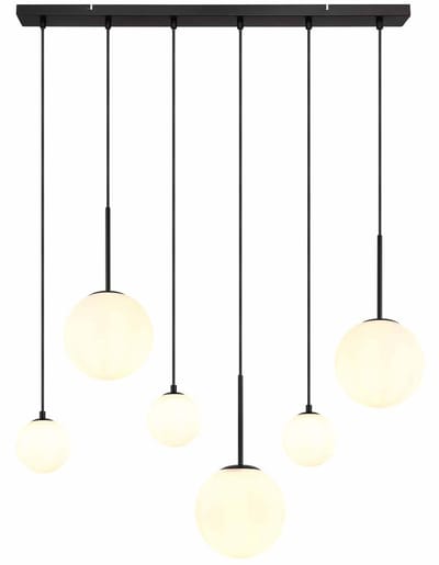 Globo - hanglamp - Hallie - wit zwart - glas - grote eettafellamp - E27 - 15168-6