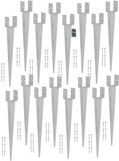 KOTARBAU® 16 Stuks Grondanker, Paalhouder, 0-120 mm, Verzinkt Staal, 70 cm, Zilver, Verstelbare Paalhouder, Paalvoet, Paalsteun, Paalanker, voor Tuinconstructies