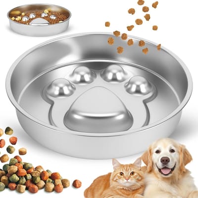 Anti Schrokbak Hond En Kat - Anti verstikking honden voerbak - 22*22*4cm - Hondenbak - Honden Voeding - Katten voerbak - Slowfeeder - Roestvrij staal 304 - Geschikt voor kleine tot grote katten en honden - Zilver