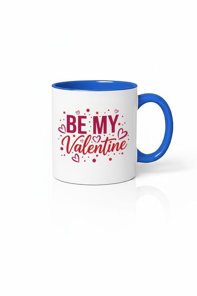 Be My Valentine Mok - Romantisch Valentijn Cadeau - Blauw Witte Keramische Mok met Hartjes Design
