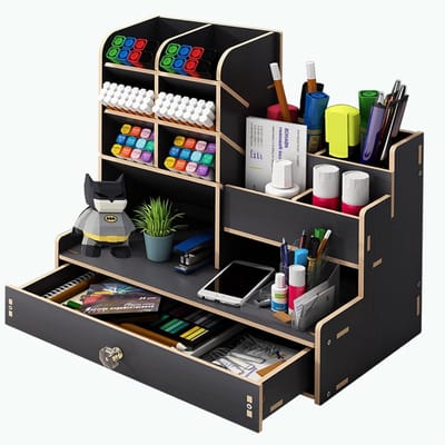 Multifunctionele Houten Bureau Organizer met Lade voor Pennen, Perfect voor Kantoor, Thuis en Schoolgebruik