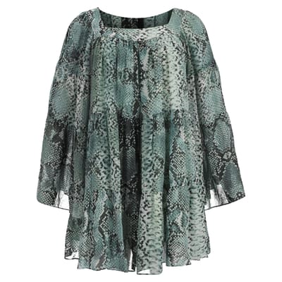 Pierre Balmain blouse van chiffon met slangenprint in groene zijde