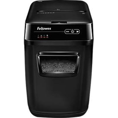 Fellowes® AutoMax™ 150C papiervernietiger, volautomatisch, deeltjes snijden 4 x 38 mm, P-4, 32 l, 150 vel snijcapaciteit, veiligheidsstop, zwart