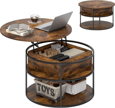 HOMCOM Coffee Table-Spanplatte, Stahl-80L x 80B x 47-61,5H cm-Braun