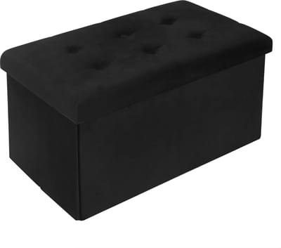 BukkitBow - Opvouwbare Velvet Opbergpoef - Kubus Opbergkist (76X37,5CM) - Zwart