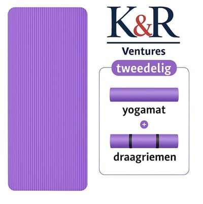K&R Ventures® Yogamat – Niet giftige Hoge Dichtheid Fitnessmat – Antislip & Krasbestendig – Inclusief Draagriem – 185x61x1 cm – Voor Yoga, Pilates, Gym & Fitness – Paars