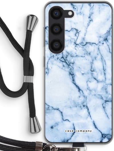 Case Company® - Hoesje met koord geschikt voor Samsung Galaxy S23 hoesje met Koord - Blauw marmer - Telefoonhoesje met Zwart Koord - Bescherming aan alle Kanten en Over de Schermrand