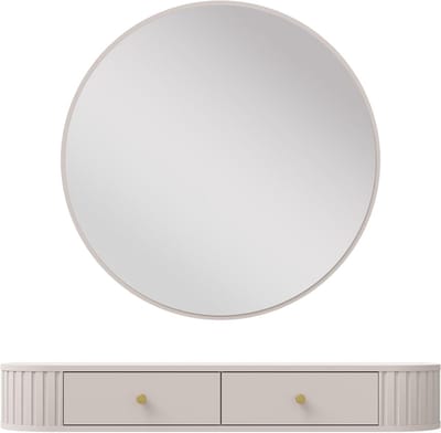 Make-uptafel met spiegel - Kaptafel bureau - Make-up aanbrengen - Twee laden opbergruimte - 100 cm breed - Beige