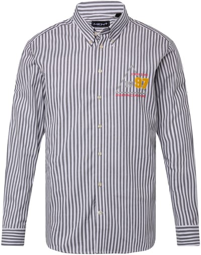 Men Plus - Heren - Gestreept overhemd van een linnenmix lange mouwen modern fit - Leisteen - Maat 3XL