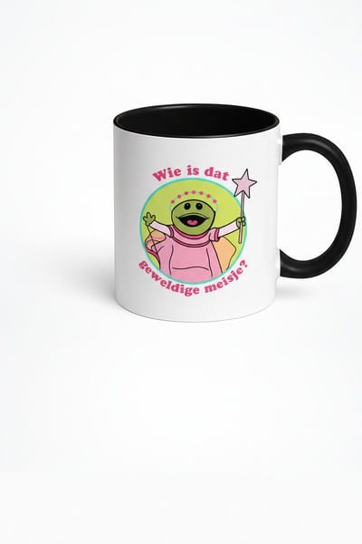 Wie Is Dat Geweldige Meisje Mok 330ml – Witte Keramische Koffiemok met Zwarte Oor – Schattig Prinses Kikker Design Cadeau voor Meisjes