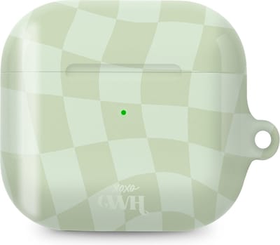 xoxo Wildhearts hoesje geschikt voor AirPods 3 - Pretty Pistache - Glossy - Ook als telefoonhoesje verkrijgbaar - schokbestendige case - koptelefoon hoesje - Glimmend - Beschermhoes met golvende blokjes - Golven - Groen