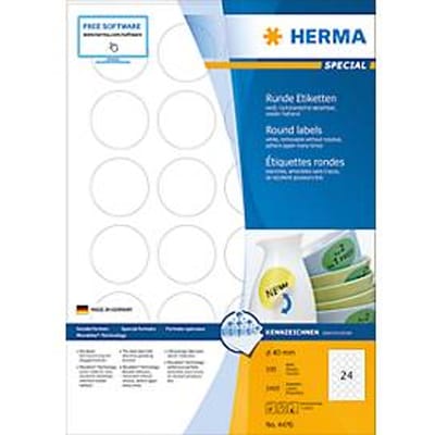Herma ronde etiketten nr. 4476 op A4-bladen, 2400 etiketten, 100 vellen