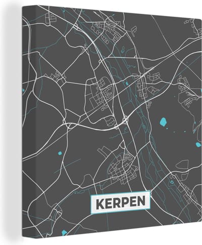 Canvas Schilderij Duitsland – Blauw – Kerpen – Stadskaart – Kaart – Plattegrond - 20x20 cm - Wanddecoratie