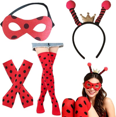 Complete Set van 4 Delen voor Lieveheersbeestje Kostuum - Verstelbaar voor Volwassenen en Kinderen, Perfect voor Themapartijen, Carnaval en Halloween Cosplay