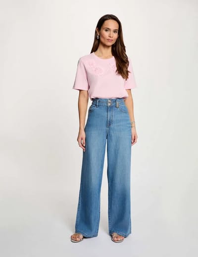 Morgan - Denim Breok Hoge taille, wijde pijpen 261-Pilofi Denim Steen - Maat : 36