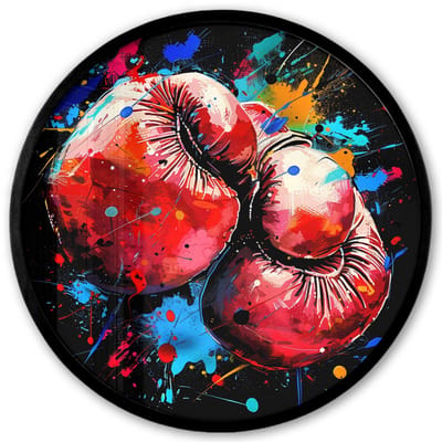 Poster in lijst Rond - Fotolijst 40x40 cm - Posters - Graffiti - Sport - Boksen - Bokshandschoenen - Ronde posterlijst zwart - Decoratie - Wanddecoratie woonkamer - Muurdecoratie slaapkamer