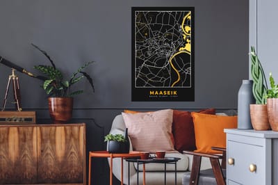 Muurstickers - Sticker Folie - Kaart - Plattegrond - Maaseik - Goud - Stadskaart - 60x90 cm - Plakfolie - Muurstickers Kinderkamer - Zelfklevend Behang - Zelfklevend behangpapier - Stickerfolie
