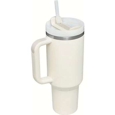 Gepersonaliseerde 866ML Tumbler met handvat, deksel, rietje, 40oz roestvrijstalen waterfles, vacuüm thermosbeker, reismok voor in de auto, koffiemok 801-900ml wit