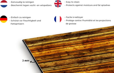 Spatscherm keuken 120x80 cm - Kookplaat achterwand Vintage - Hout - Patronen - Planken - Muurbeschermer - Spatwand fornuis - Hoogwaardig aluminium