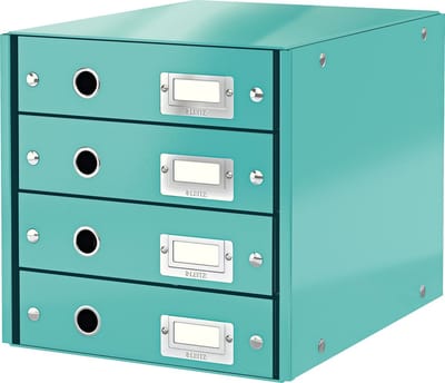 Leitz Wow Click & Store Ladekast Met 4 Laden - 81% Gerecycled Karton - Voor A4 Formaten - Ruimtebesparende Opberger - IJsblauw