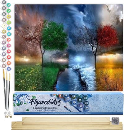 Figured'Art Schilderen op Nummer Volwassenen canvas De 4 seizoenen - Handwerk acrylverf Kit DIY Compleet - 40x50cm met DIY houten lijst