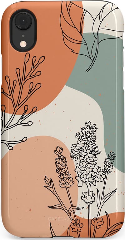 Casetastic hoesje geschikt voor Apple iPhone XR - Dubbellaagse bescherming - Lijnenspel Natuur - Fashion Case - Zand Saliegroen Terracotta